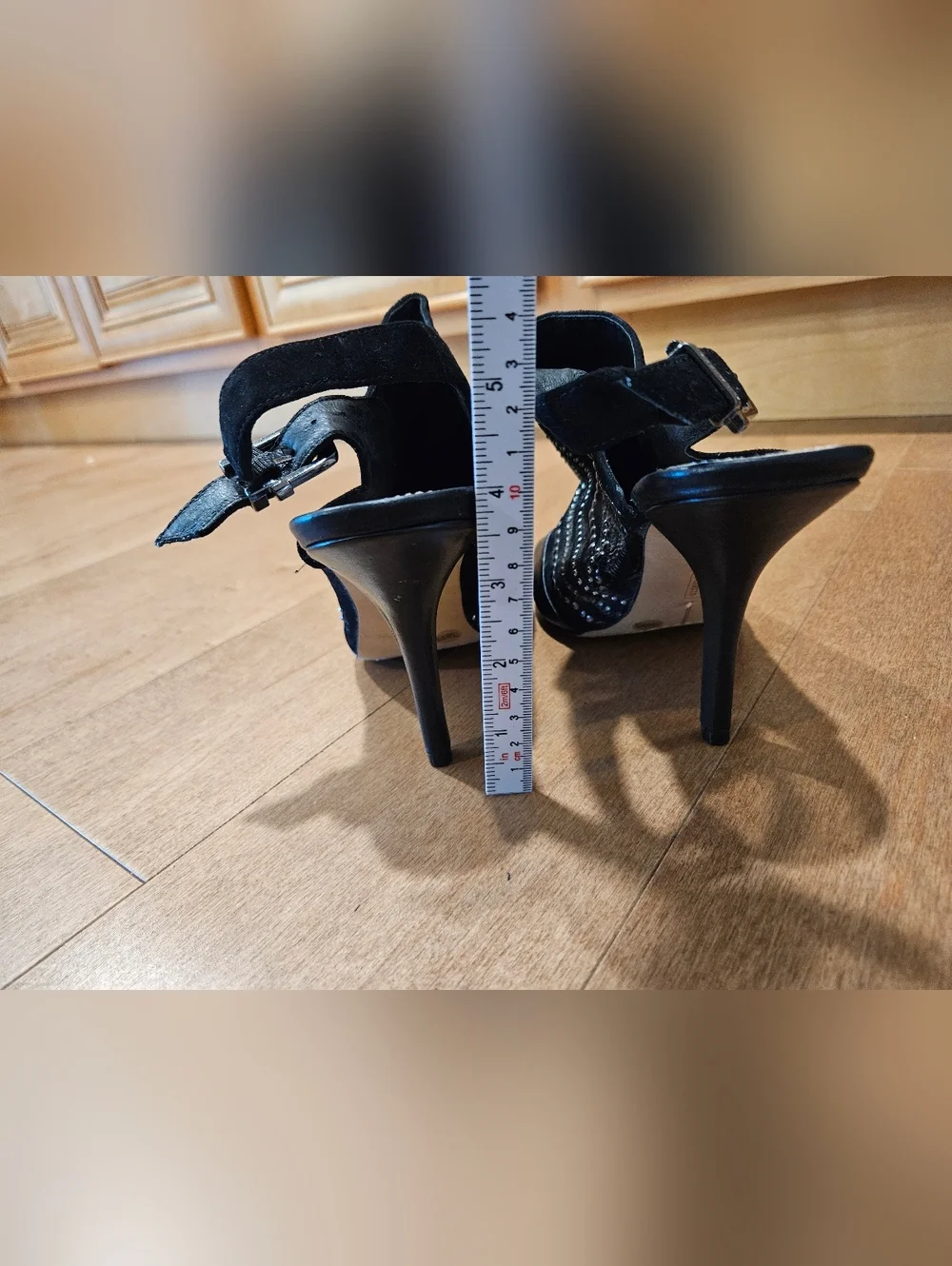 Vince Camuto Studded Peep Toe Slingback Heels - Black Suede & Leather - Size 7.5
